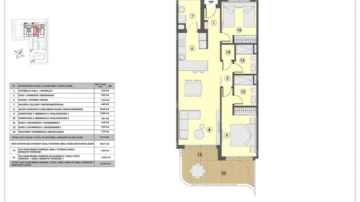 Appartements mit 2 Schlafzimmern, 2 Bädern, Fußbodenheizung in Bädern, Klimaanlage und Gemeinschaftspool nur 250 m vom Meer
