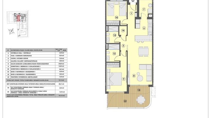 Appartements mit 2 Schlafzimmern, 2 Bädern, Fußbodenheizung in Bädern, Klimaanlage und Gemeinschaftspool nur 250 m vom Meer