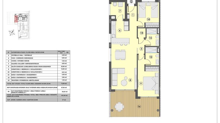 Appartements mit 2 Schlafzimmern, 2 Bädern, Fußbodenheizung in Bädern, Klimaanlage und Gemeinschaftspool nur 250 m vom Meer