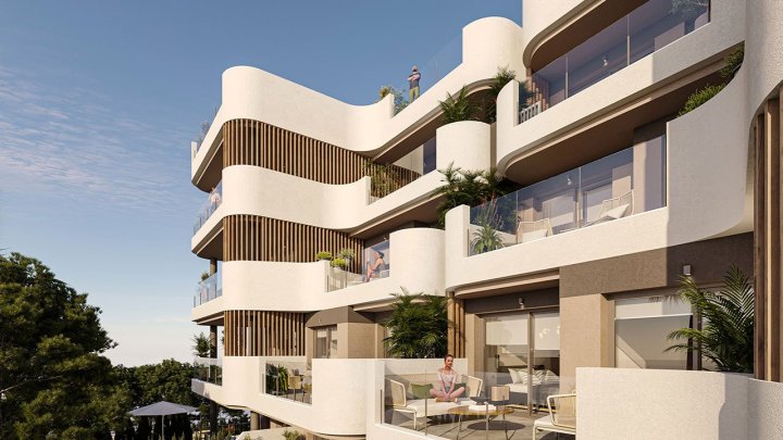Maisonette-Wohnungen mit 3 Schlafzimmern, 2 Bädern, Gäste-WC, Dachterrasse, Fußbodenheizung, Klimaanlage und Gemeinschaftspool nur 250 m vom Meer