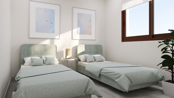 Maisonette-Wohnungen mit 3 Schlafzimmern, 2 Bädern, Gäste-WC, Dachterrasse, Fußbodenheizung, Klimaanlage und Gemeinschaftspool nur 250 m vom Meer