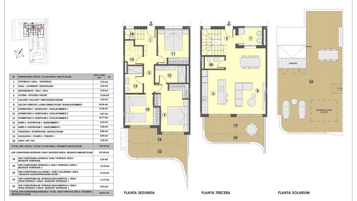 Maisonette-Wohnungen mit 3 Schlafzimmern, 2 Bädern, Gäste-WC, Dachterrasse, Fußbodenheizung, Klimaanlage und Gemeinschaftspool nur 250 m vom Meer