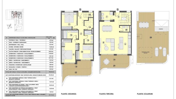 Maisonette-Wohnungen mit 3 Schlafzimmern, 2 Bädern, Gäste-WC, Dachterrasse, Fußbodenheizung, Klimaanlage und Gemeinschaftspool nur 250 m vom Meer