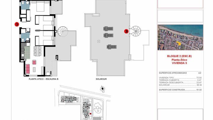 Penthouse-Wohnung mit 3 Schlafzimmern, 2 Bädern, Dachterrasse und Gemeinschaftspool nur 200 m vom Strand