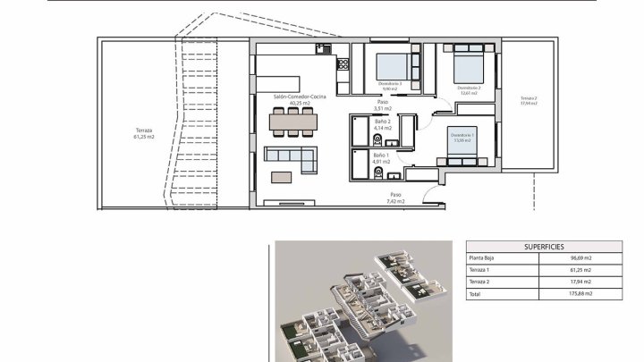 Erdgeschoss-Wohnungen mit 3 Schlafzimmern, 2 Bädern, großer Terrasse, Gemeinschaftspool und Meerblick