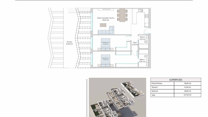 Obergeschoss-Wohnungen mit 2 Schlafzimmern, 2 Bädern, Dachterrasse, Gemeinschaftspool und Meerblick