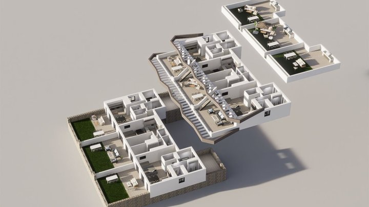 Obergeschoss-Wohnungen mit 3 Schlafzimmern, 2 Bädern, Dachterrasse, Gemeinschaftspool und Meerblick