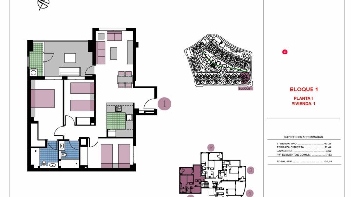Appartements mit 3 Schlafzimmern und 2 Bädern in abgeschlossener Anlage mit Gemeinschaftspools nur 600 m vom Strand