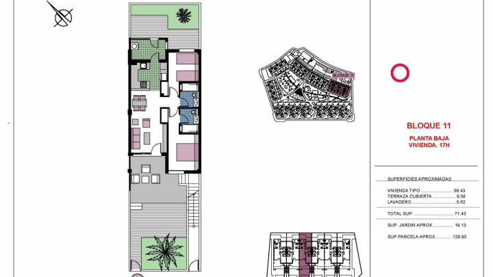 Erdgeschoss-Wohnungen mit 2 Schlafzimmern, 2 Bädern und Garten in abgeschlossener Anlage mit Gemeinschaftspools nur 600 m vom Strand