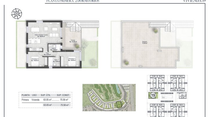 Obergeschoss-Wohnungen mit 2 Schlafzimmern, 2 Bädern, Dachterrasse und Gemeinschaftspool in sehr schönem Golf-Resort