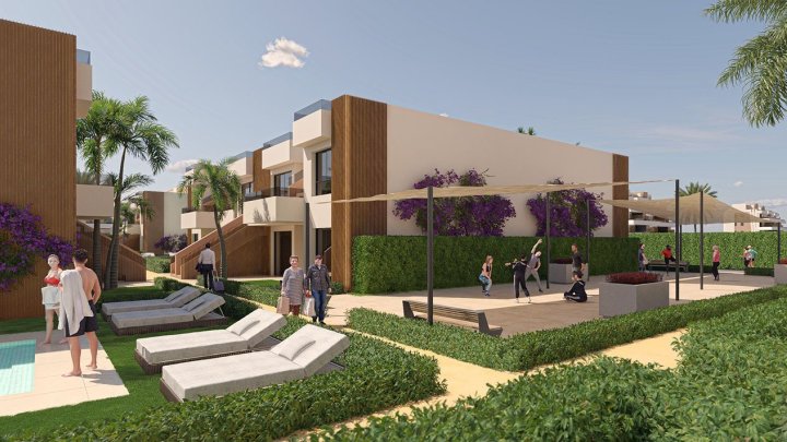 Obergeschoss-Wohnungen mit 3 Schlafzimmern, 2 Bädern, Dachterrasse und Gemeinschaftspool in sehr schönem Golf-Resort