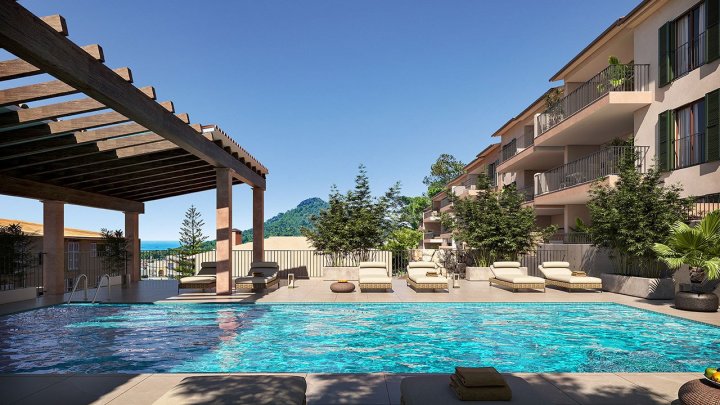 Appartements mit 2 Schlafzimmern, 2 Bädern, Klimaanlage, Gemeinschaftspool, Tiefgaragenstellplatz und Meerblick