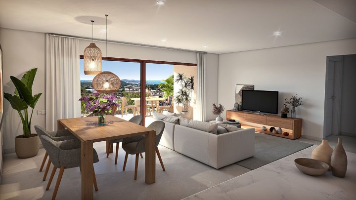 Appartements mit 2 Schlafzimmern, 2 Bädern, Klimaanlage, Gemeinschaftspool, Tiefgaragenstellplatz und Meerblick