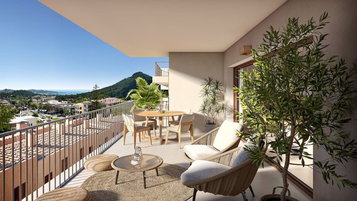 Appartements mit 2 Schlafzimmern, 2 Bädern, Klimaanlage, Gemeinschaftspool, Tiefgaragenstellplatz und Meerblick