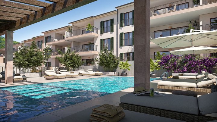 Appartements mit 2 Schlafzimmern, 2 Bädern, Klimaanlage, Gemeinschaftspool, Tiefgaragenstellplatz und Meerblick