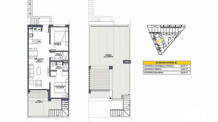 Obergeschoss-Wohnungen mit 2 Schlafzimmern, 2 Bädern, Dachterrasse, Kfz-Stellplatz und Gemeinschaftspool