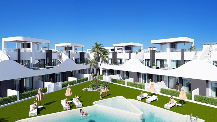 Obergeschoss-Wohnungen mit 3 Schlafzimmern, 2 Bädern, Dachterrasse, Kfz-Stellplatz und Gemeinschaftspool