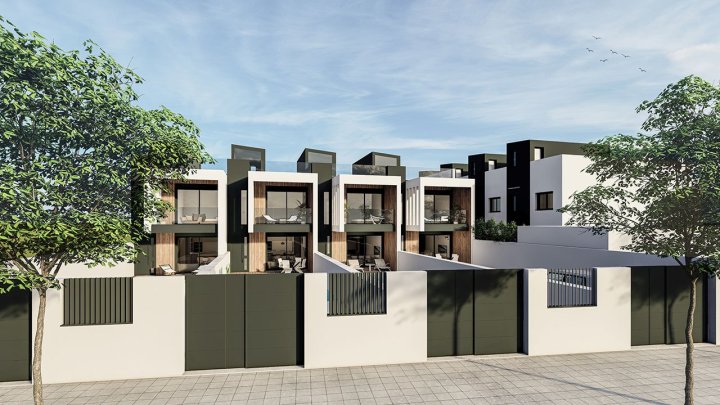 Reihenhäuser mit 3 Schlafzimmern, 3 Bädern, Dachterrasse, Kfz-Stellplatz und Privatpool nur ca. 2,5 km vom Strand