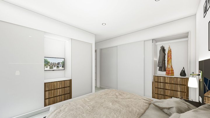 Reihenhäuser mit 3 Schlafzimmern, 3 Bädern, Dachterrasse, Kfz-Stellplatz und Privatpool nur ca. 2,5 km vom Strand