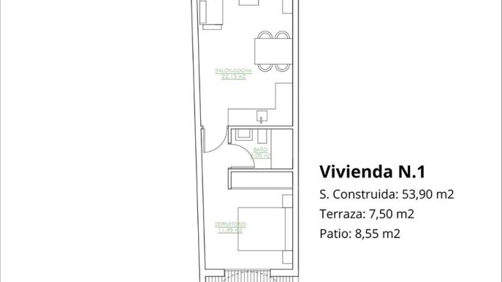 Erdgeschoss-Wohnungen mit 1 Schlafzimmer, 1 Bad und Gemeinschaftspool