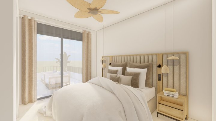 Reihenhaus-Villen mit 3 Schlafzimmern, 3 Bädern, Dachterrasse, Küchen mit Elektrogeräten, Privatpool und Kfz-Stellplatz nur 1,3 km vom Strand