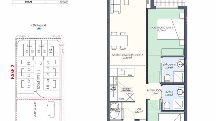 Erdgeschoss-Wohnungen mit 2 Schlafzimmern, 2 Bädern, Tiefgaragenstellplatz und Gemeinschaftspool nur 200 m vom Strand