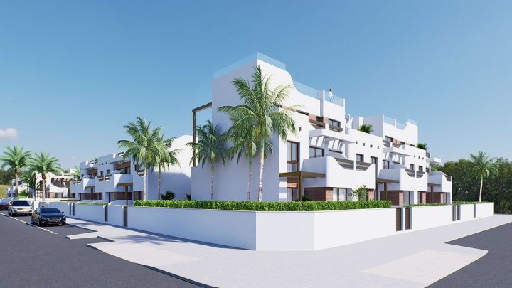Obergeschoss-Wohnungen mit 2 Schlafzimmern, 2 Bädern, Dachterrasse, Tiefgaragenstellplatz und Gemeinschaftspool nur 200 m vom Strand