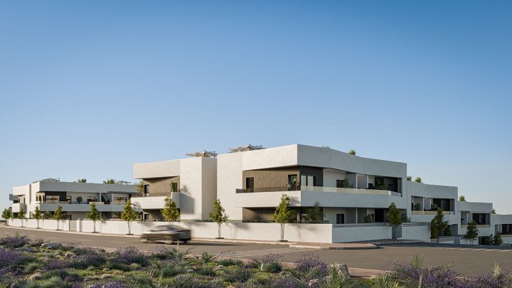 Komfortable Erdgeschoss-Wohnungen mit 3 Schlafzimmern, 2 Badezimmern, privatem Garten und Gemeinschaftspool