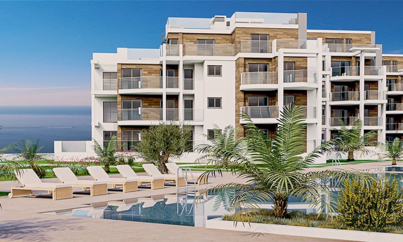 Appartements mit 3 Schlafzimmern, 2 Bädern und Meerblick in abgeschlossener Anlage mit Gemeinschaftspool direkt am Strand