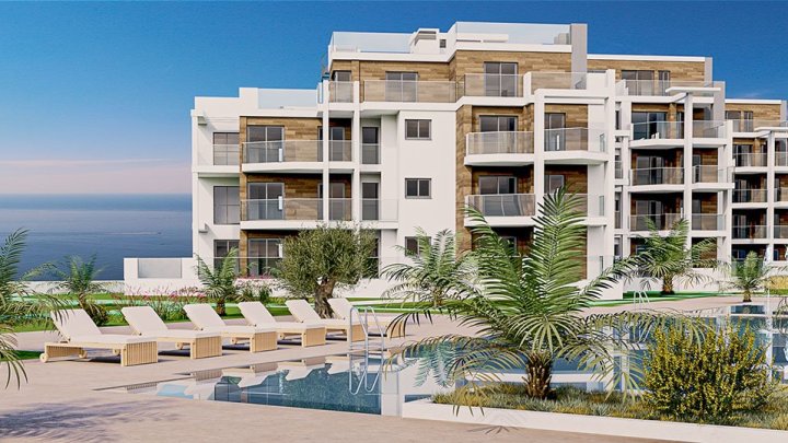 Maisonette-Wohnungen mit 3 Schlafzimmern, 2 Bädern und Meerblick in abgeschlossener Anlage mit Gemeinschaftspool direkt am Strand