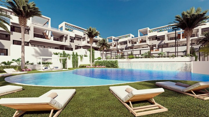Obergeschoss-Wohnungen mit 2 Schlafzimmern, 2 Bädern, Dachterrasse, optionalem Tiefgaragenstellplatz und Gemeinschaftspool