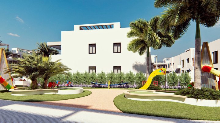 Obergeschoss-Wohnungen mit 2 Schlafzimmern, 2 Bädern, Dachterrasse, optionalem Tiefgaragenstellplatz und Gemeinschaftspool